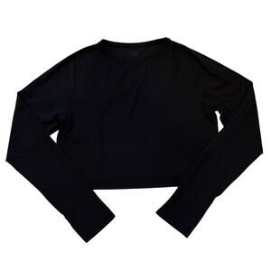 Athleta Transcend Open Back Crop Top Womens Sz XL Black Long Sleeve Simone Biles